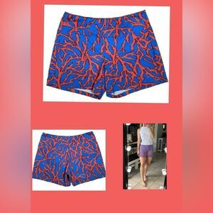 J. McLaughlin Blue & Orange Coral Reef Print Stretchy Pull On 5” Bike Short